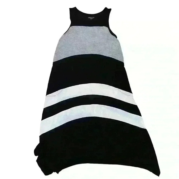 DKNY Tank Maxi Dress Size S Black Grey White Stripes Stretch Casual Boho Pockets - Picture 7 of 10